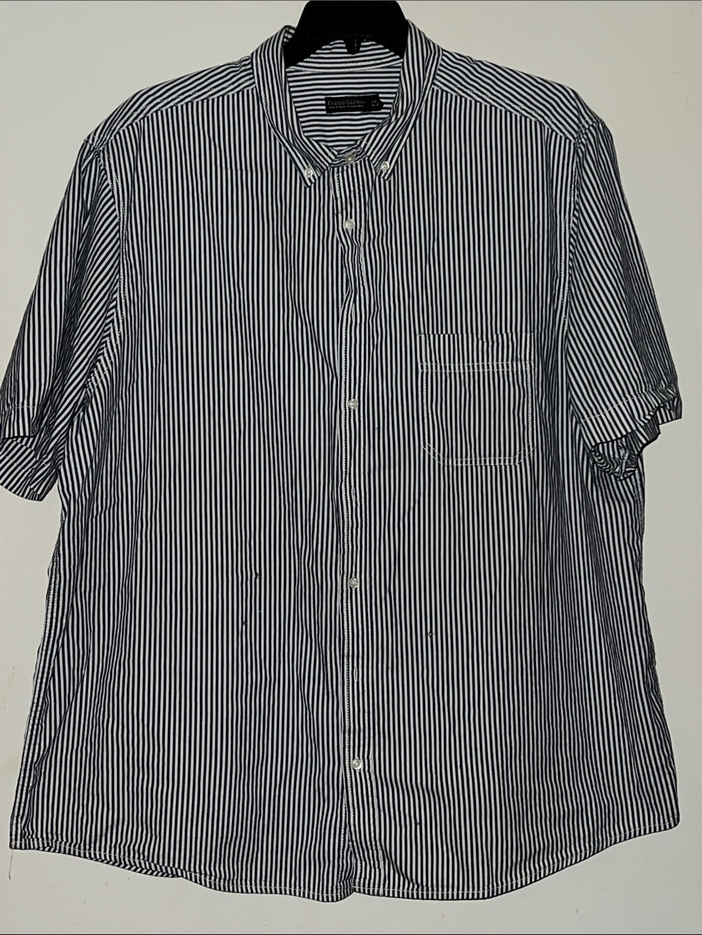 Faded Glory Navy and White Vertical Stripe Short-Sleeve Button-Down Shirt
